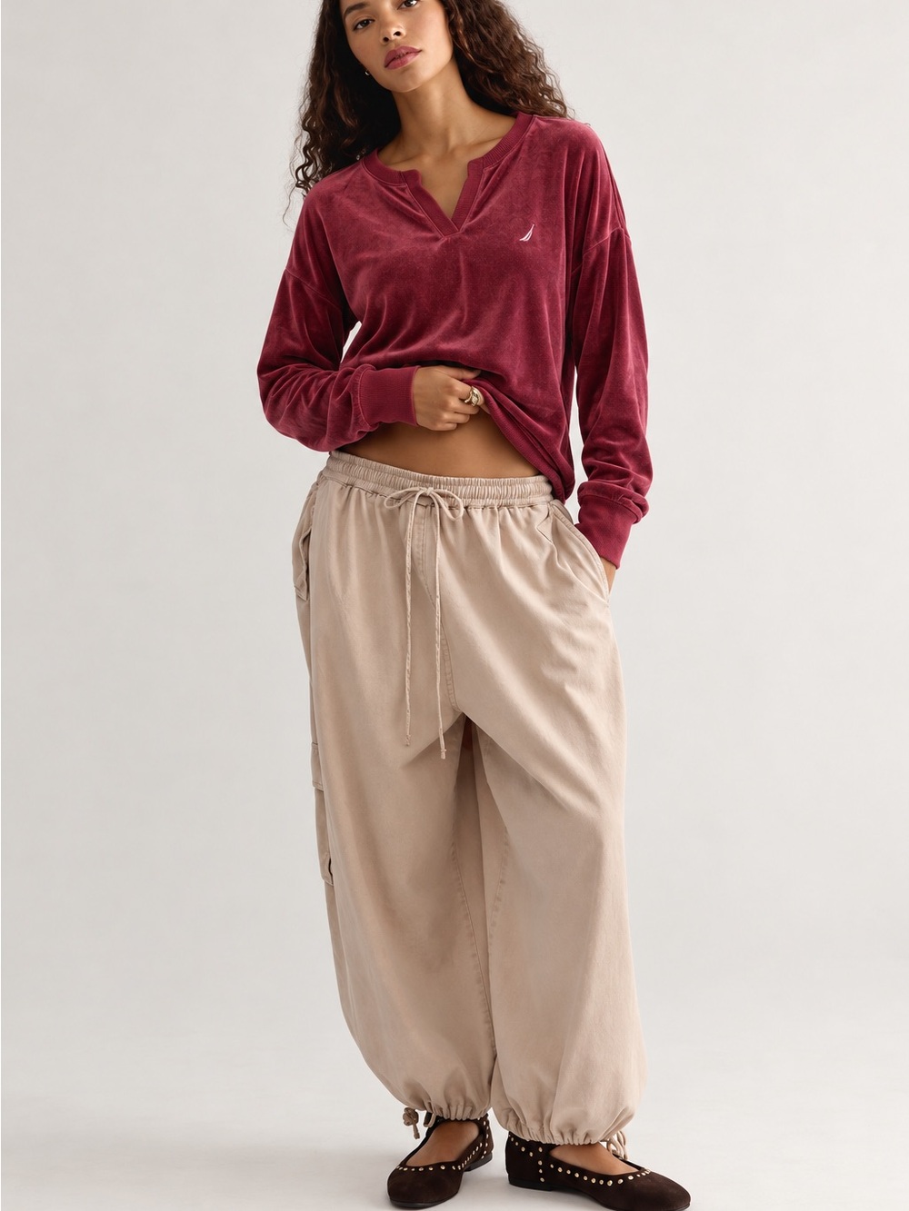 225. Nautica Burgundy Velvet Henley Top